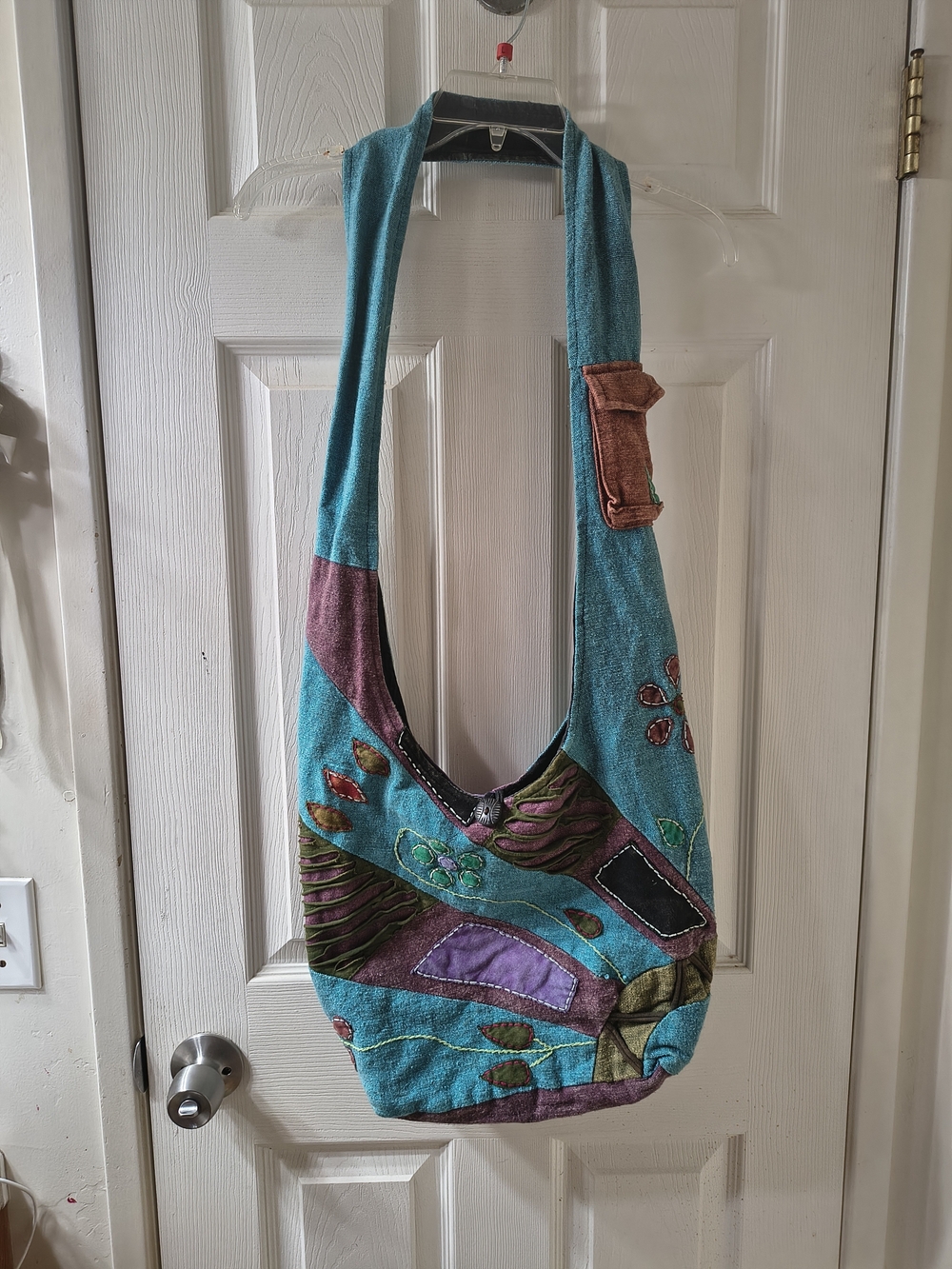 Boho Teal Patchwork Crossbody Hobo Bag